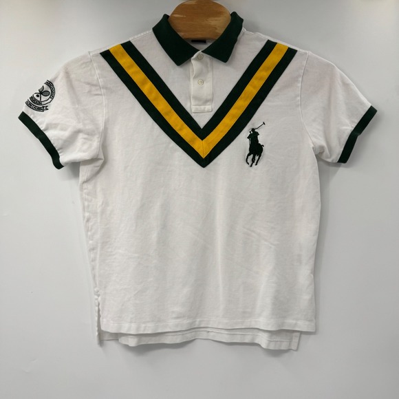 Polo Ralph Lauren Custom Fit Polo Shirt Tennis Green Yellow Stripe Mens Large - Picture 2 of 6
